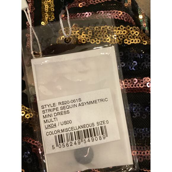 SELF PORTRAIT Stripe Sequin asymmetric one shoulder Mini Dress size 0 NWT - Picture 3 of 15